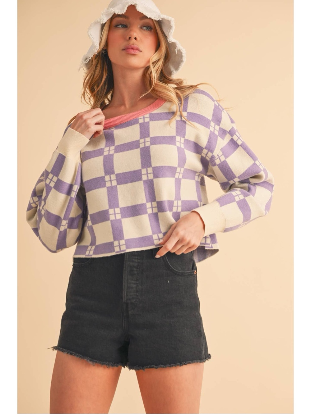 Daily Practice by Anthropologie Cropped Purple,
Pink and Cream Designed Top